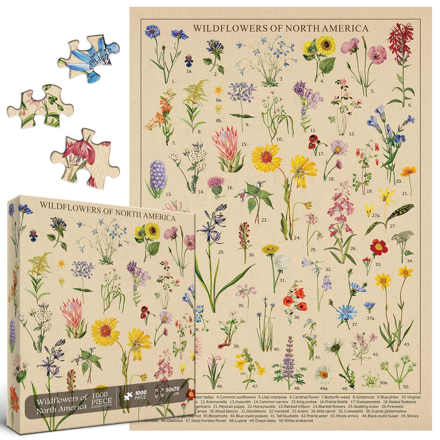 BBOLDIN Vintage Wildflowers puzzle box with 1000 pieces for relaxing evenings