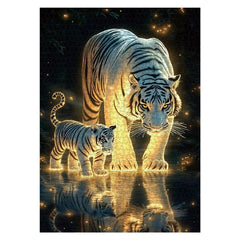 BBOLDIN White Tiger Family Puzzle: fireflies glow with golden light, ideal for cozy decor.