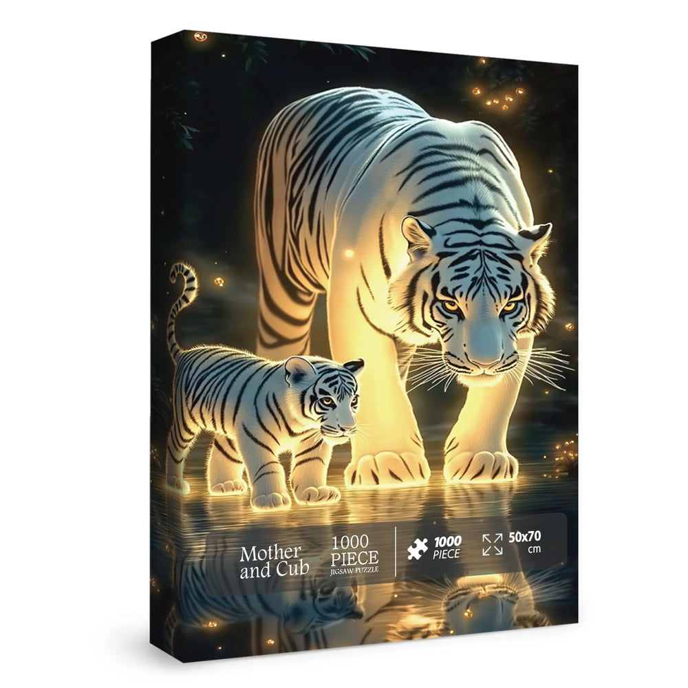 BBOLDIN White Tiger Family Puzzle: mother and cub in moonlit waters for relaxing evenings.