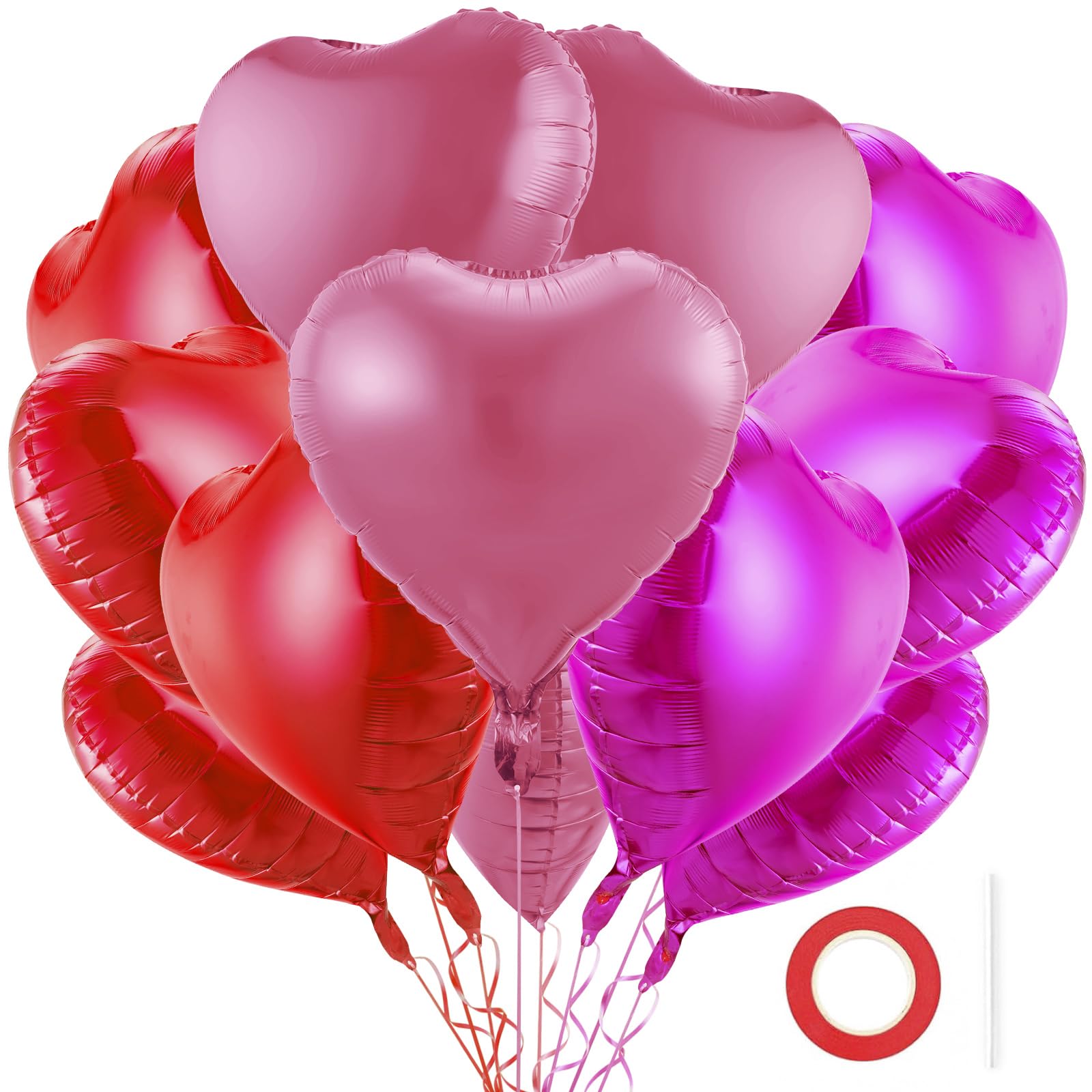 BBPOOL 12pc red pink heart balloons, 18-inch, ideal for Valentine’s Day romantic decor.
