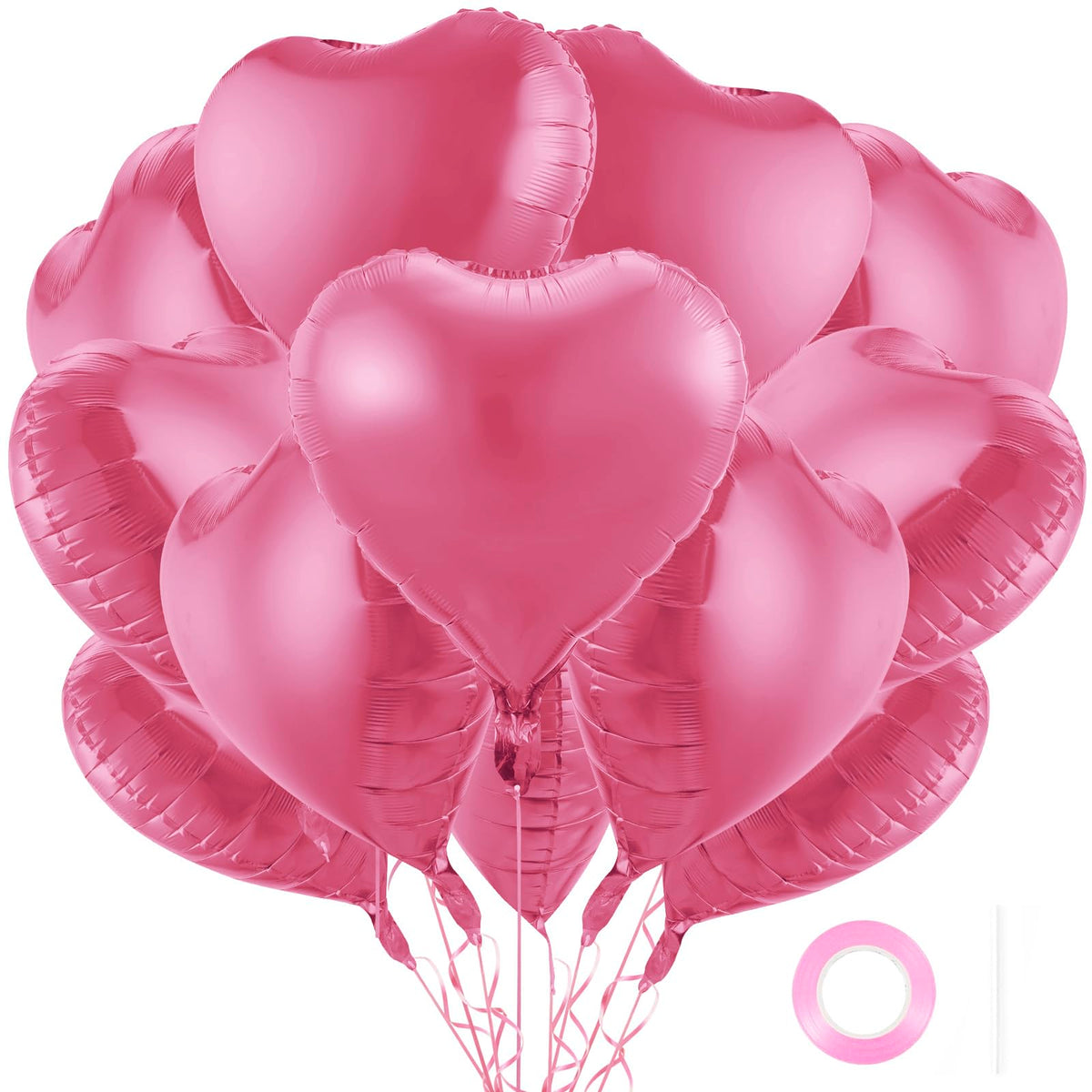 BBPOOL 12Pcs pink heart balloons 18 inch ideal for weddings and Valentine celebrations.