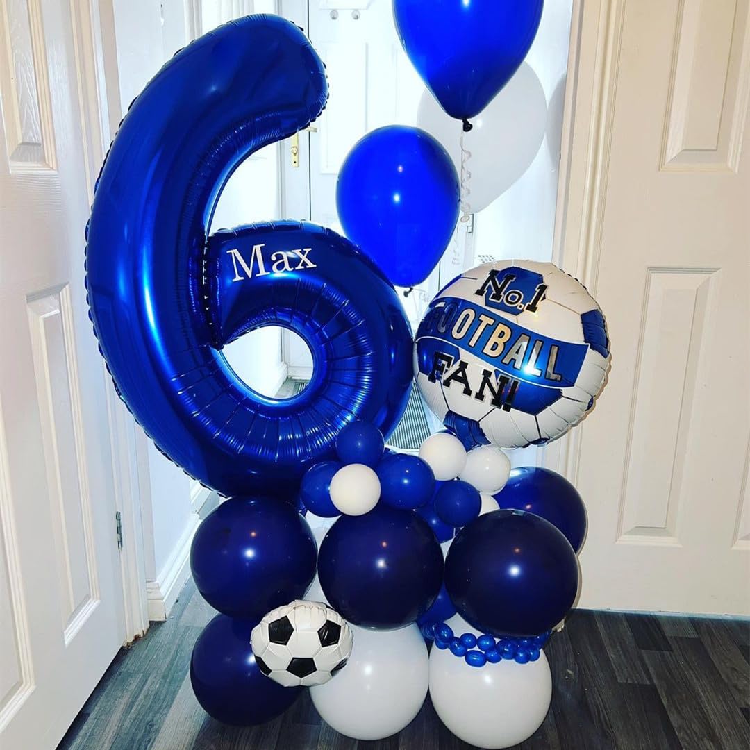 BBPOOL navy blue number 6 balloon close-up showing durable foil finish for lasting decor.