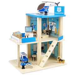 BBtinker wooden police station playset front view encourages imaginative role-play.