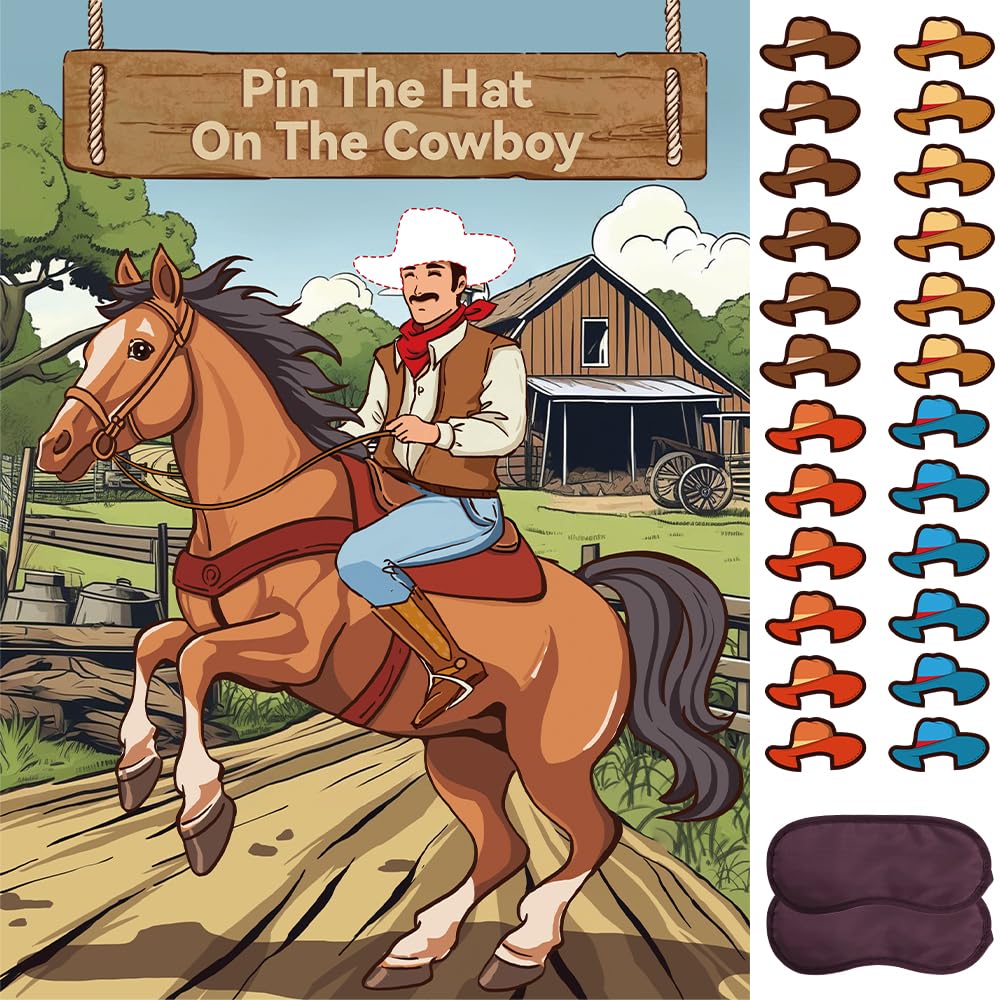 BBUP Pin The Hat Cowboy poster serving as a vibrant party backdrop.