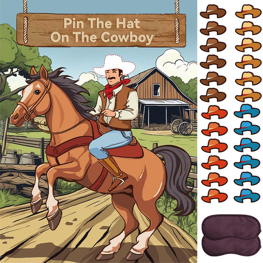 BBUP Pin The Hat Cowboy poster serving as a vibrant party backdrop.