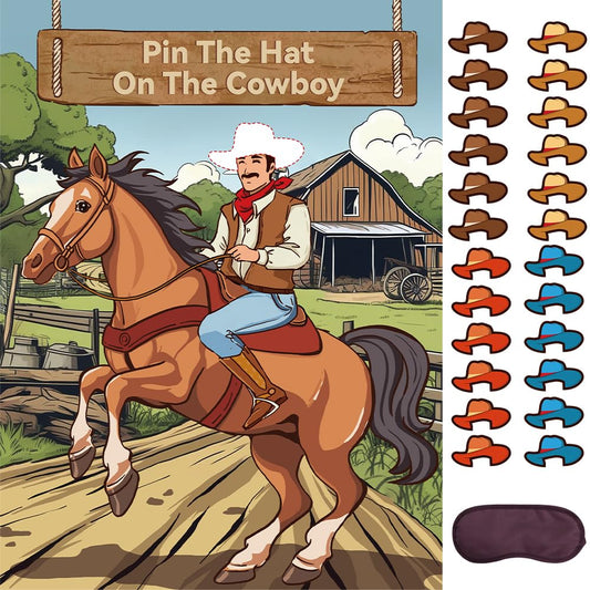 BBUP Pin The Hat poster for cowboy parties, interactive wall game.