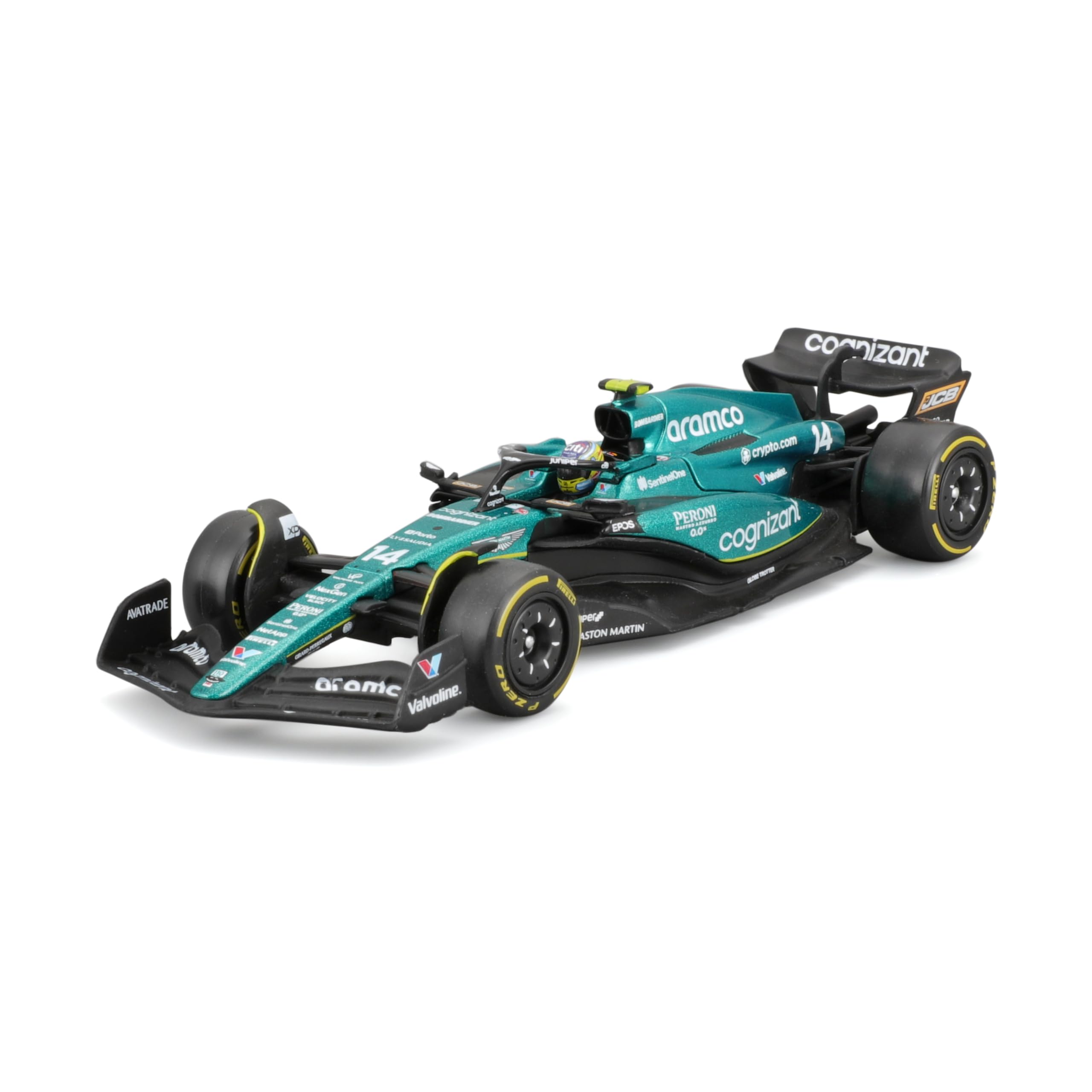 Bburago Aston Martin AMR23 front view with true-to-scale detailing for display