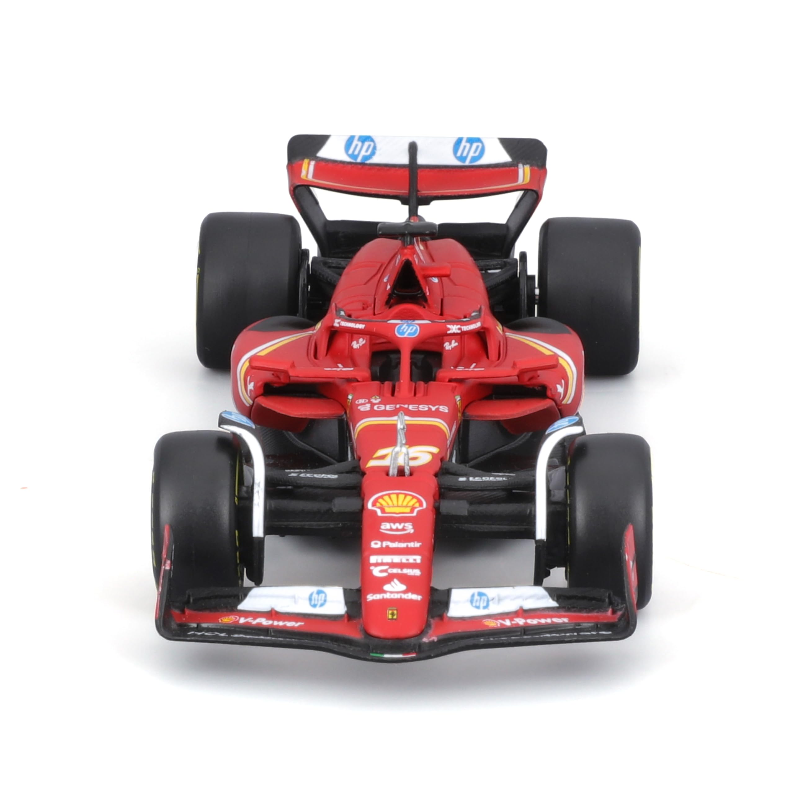 Bburago Ferrari SF-24 die-cast metal body offers sturdy collectible feel.