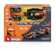 Bburago MCL38 driver with helmet, ideal for display and shelf setups.