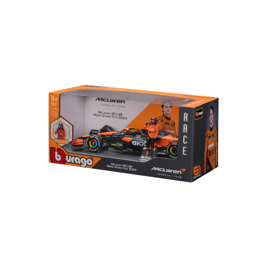 Bburago McLaren MCL38 packaging box for safe transport and gifting.