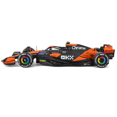 Bburago MCL38 front view emphasizes aero design and paint