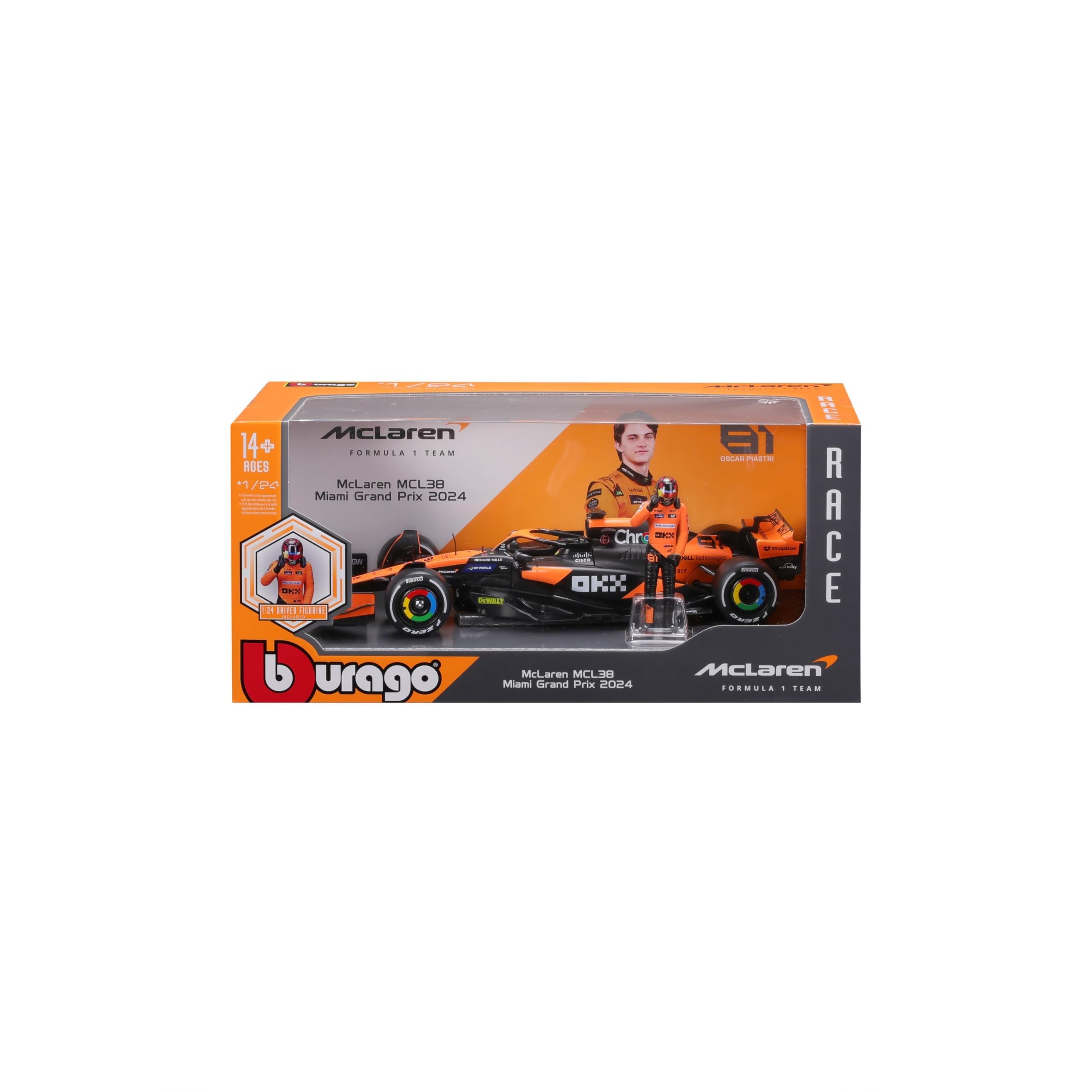 Bburago McLaren MCL38 #81 Oscar Piastri graphic on the livery.
