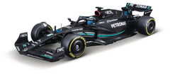 BBurago Mercedes W14 model kit with helmet offers 1:24 display and collection options.