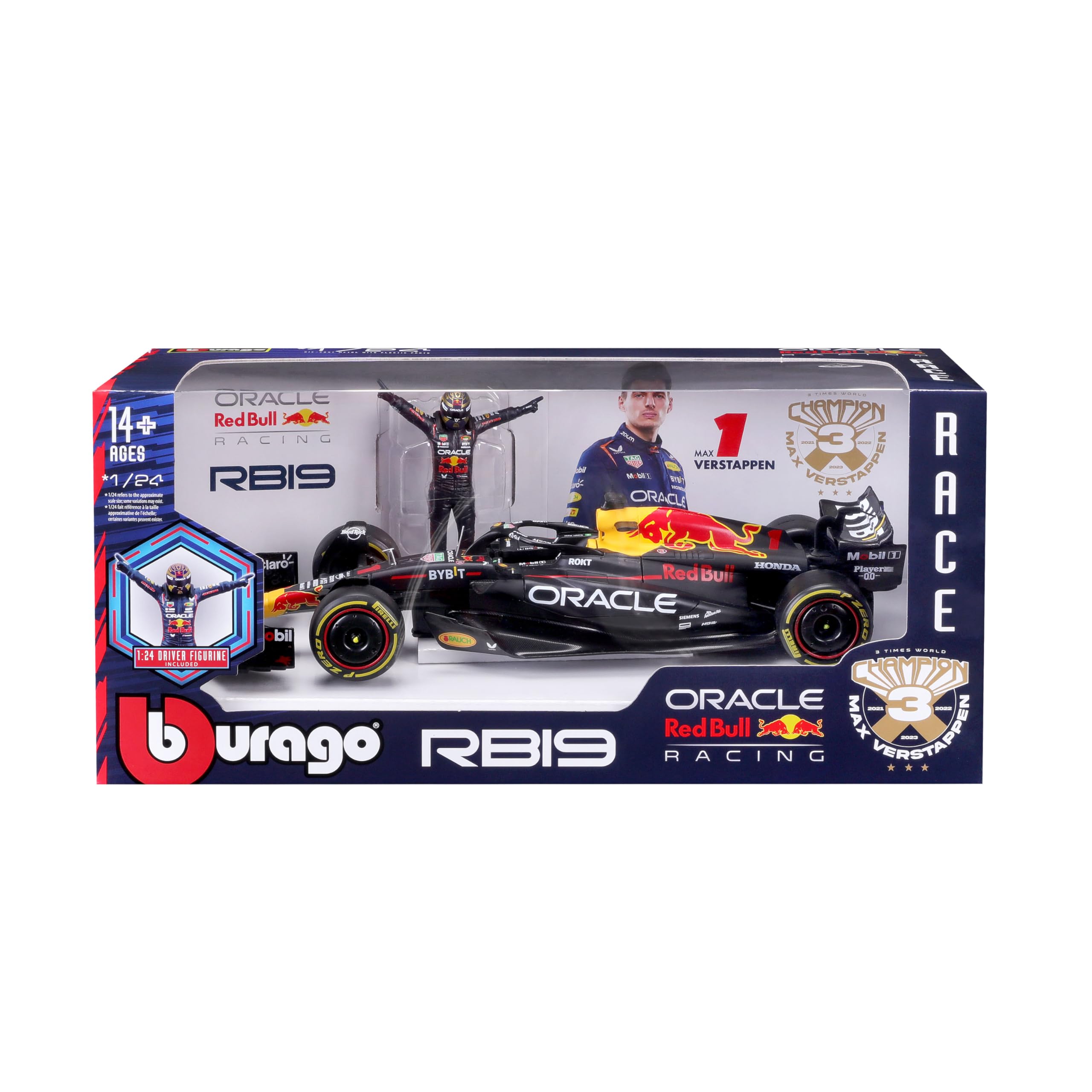 BBurago RB19 decals and logos capture sponsor details on the livery.