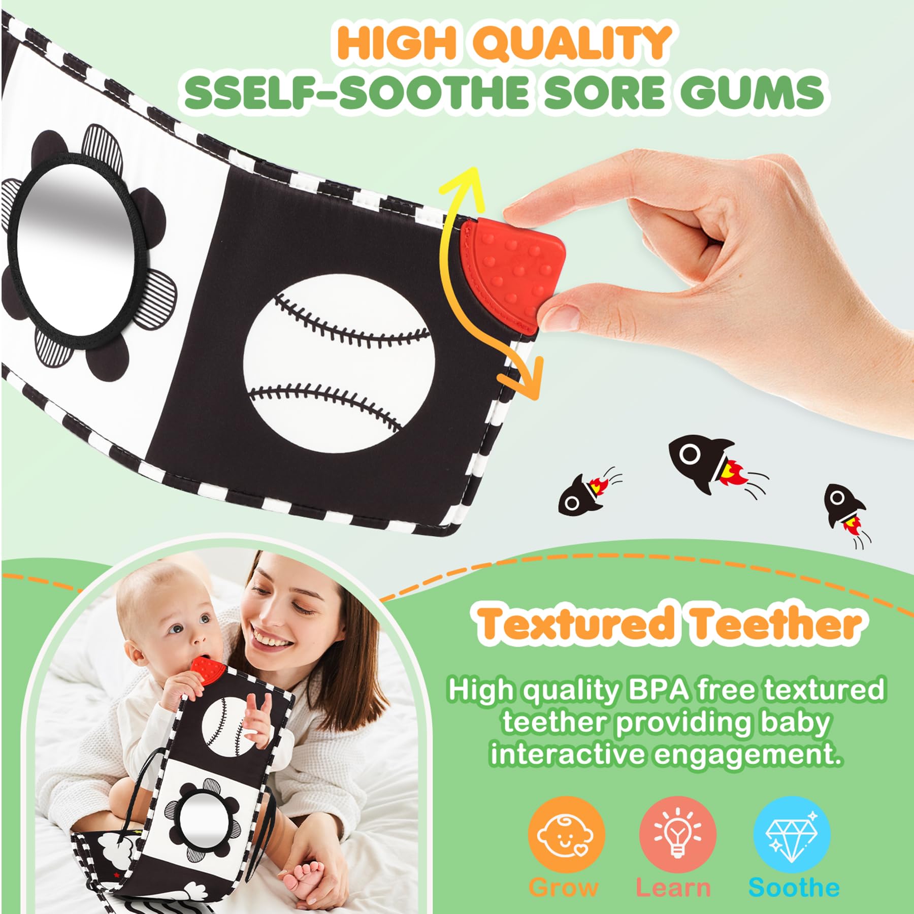 BBWOO non-toxic teether with textured surface for soothing gums.