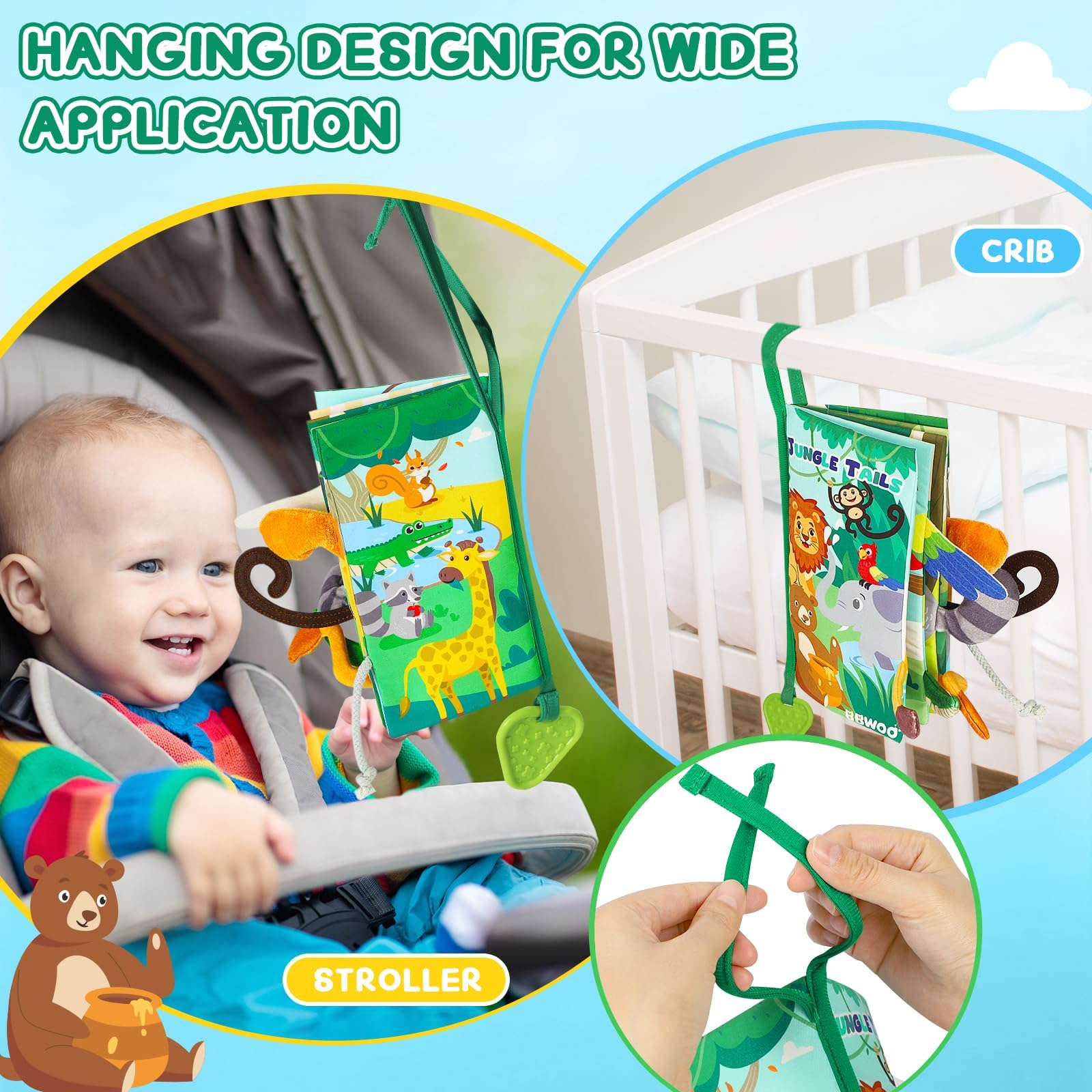 BBWOO textured tails offer varied tactile feedback during grasping and mouthing.