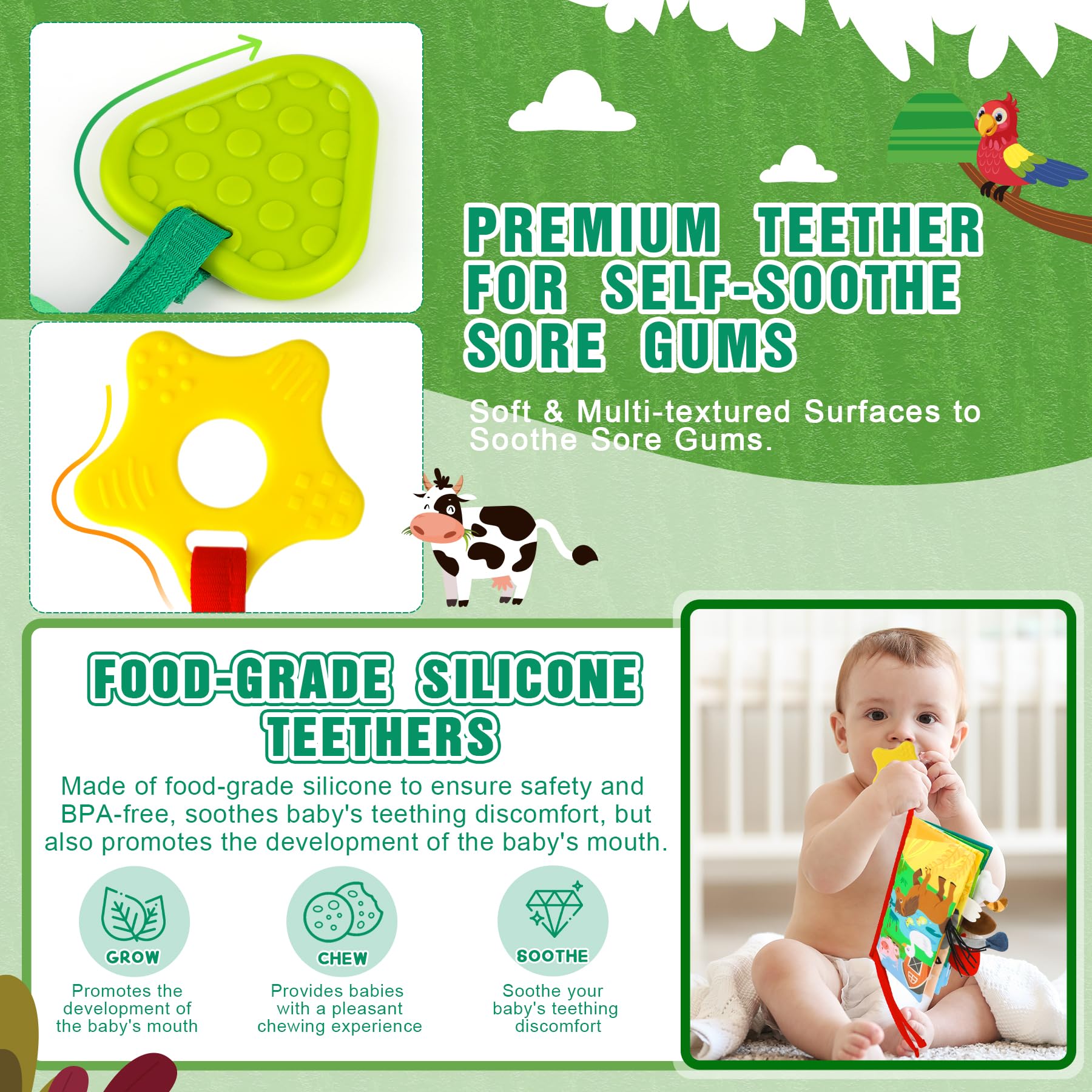 BBWOO tummy time friendly pages encourage lifting and reaching