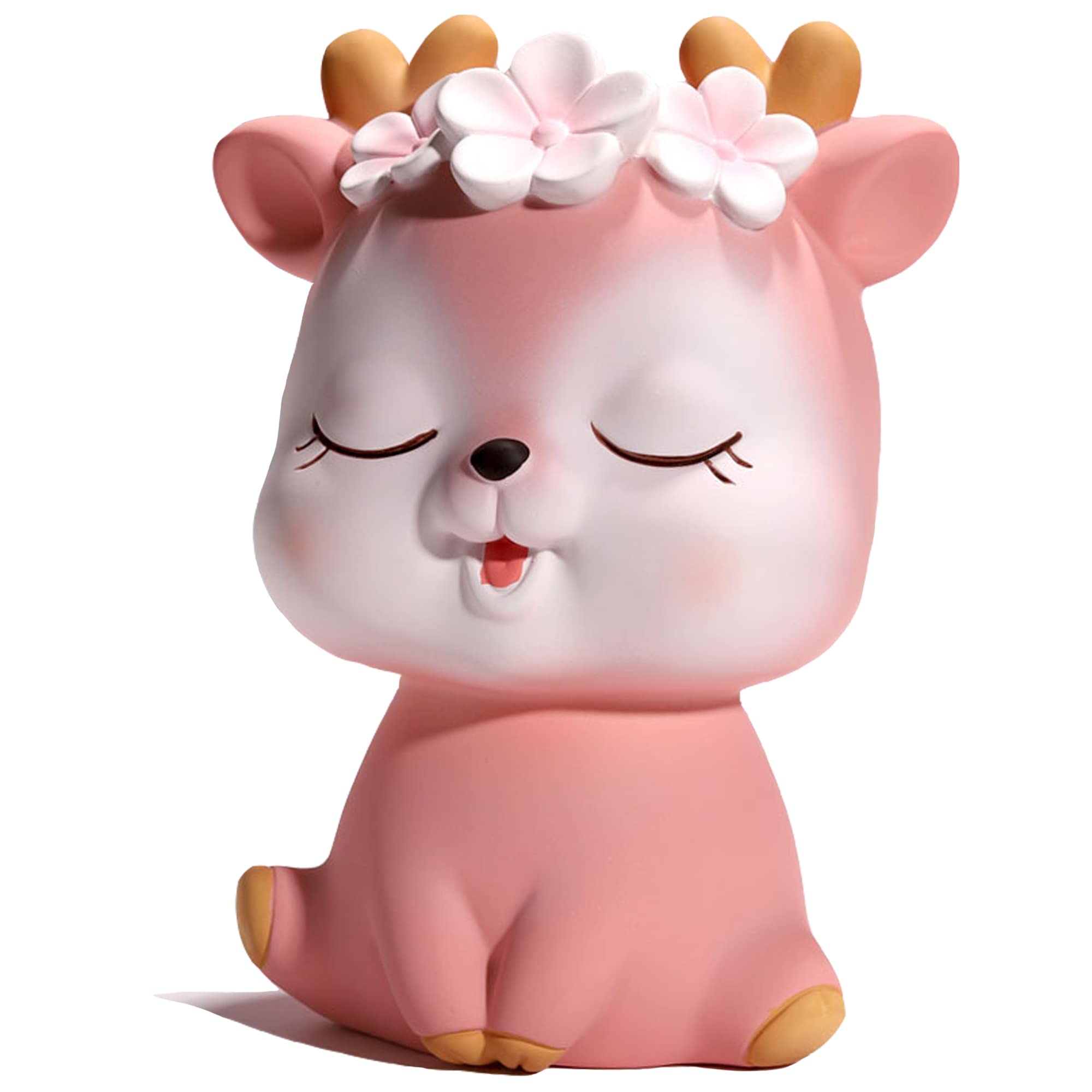 BCIULASL pink deer piggy bank front view encourages kids to save.