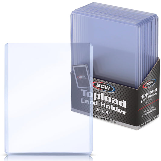 BCW 108pt thick card toploader providing clear visibility and protection for thick cards.