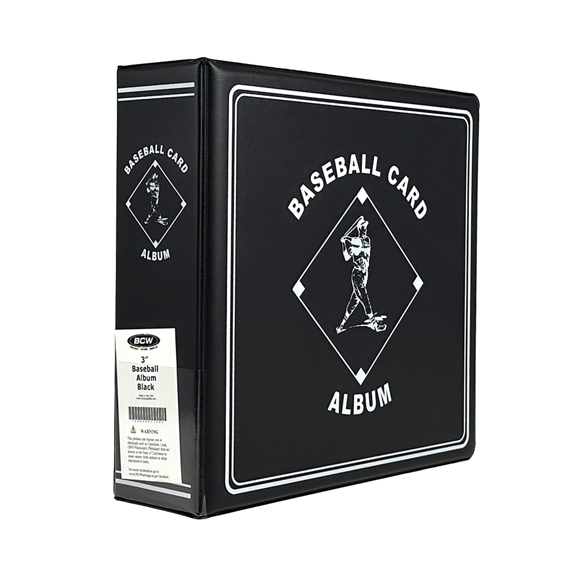 BCW 3-Inch Baseball Album with black cover for organized card display and protection.
