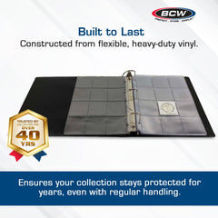 BCW 3-Inch Coin Album open pages demonstrate high-capacity storage for coins and currency sheets