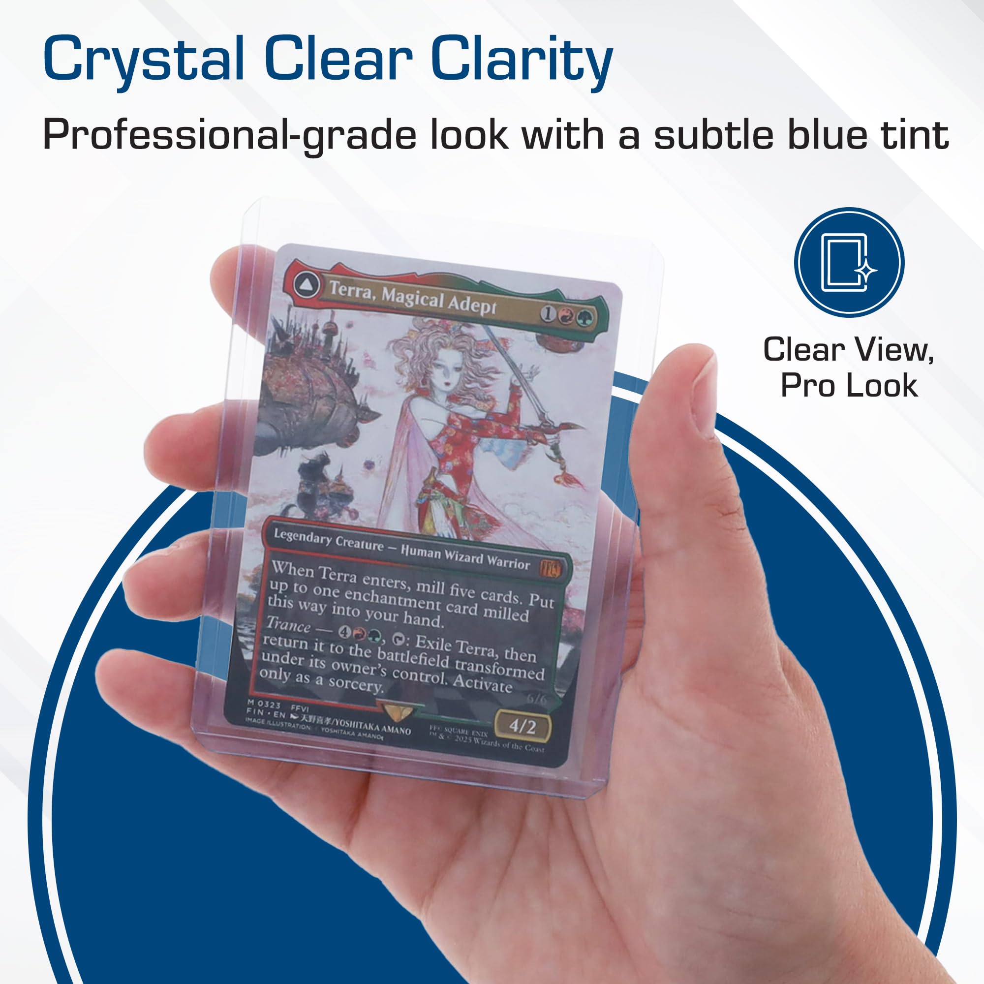 BCW top loader features a subtle blue tint for enhanced presentation.