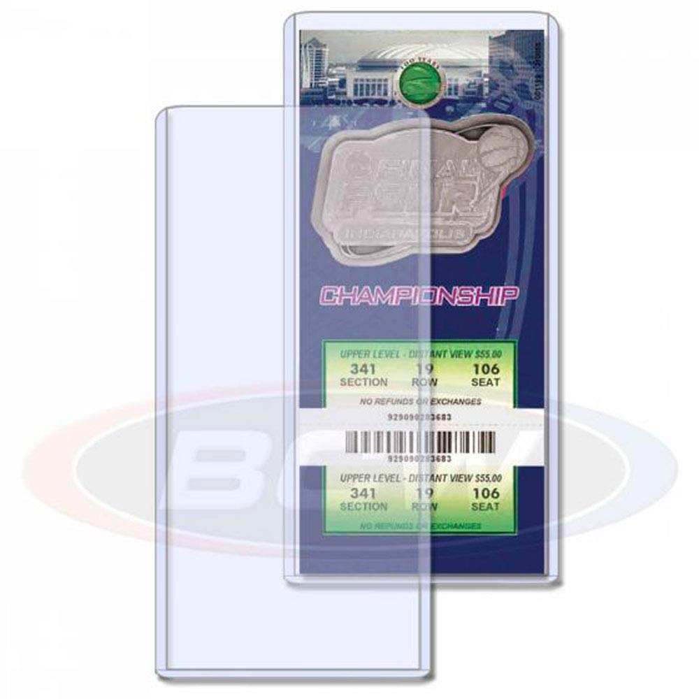 BCW 3x7 ticket toploader back view highlights rigid PVC protection for memorabilia.