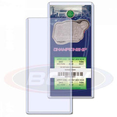 BCW 3x7 ticket toploader back view highlights rigid PVC protection for memorabilia.