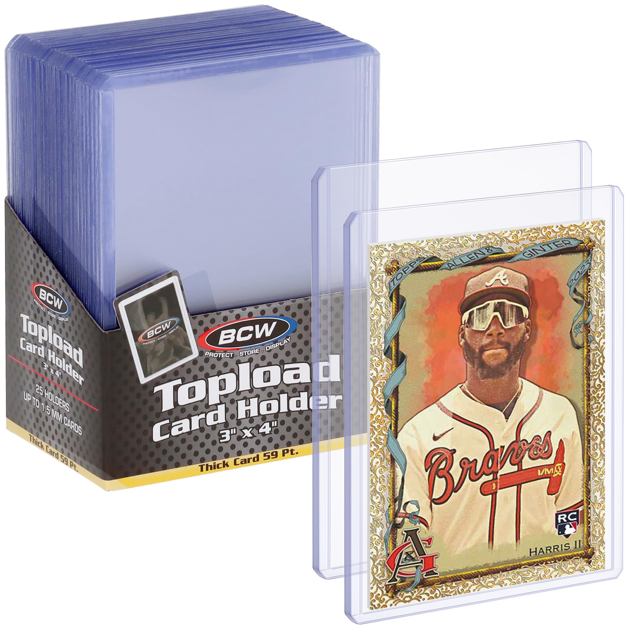 BCW 59pt thick top loader exterior shows a 3x4 inch frame for thick cards.