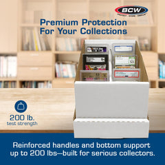 Graded cards organized with BCW storage solution.