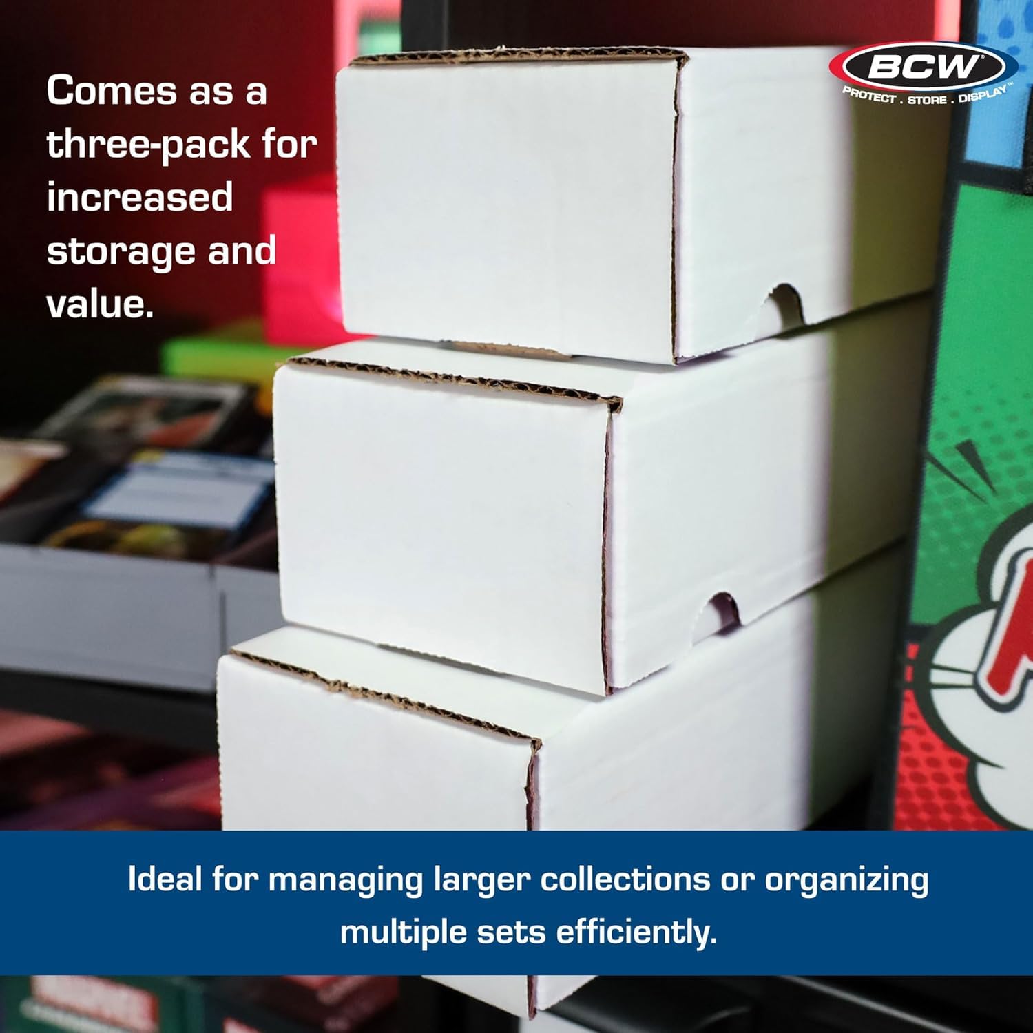 BCW 800ct packaging highlighting capacity for Pokemon and sports cards