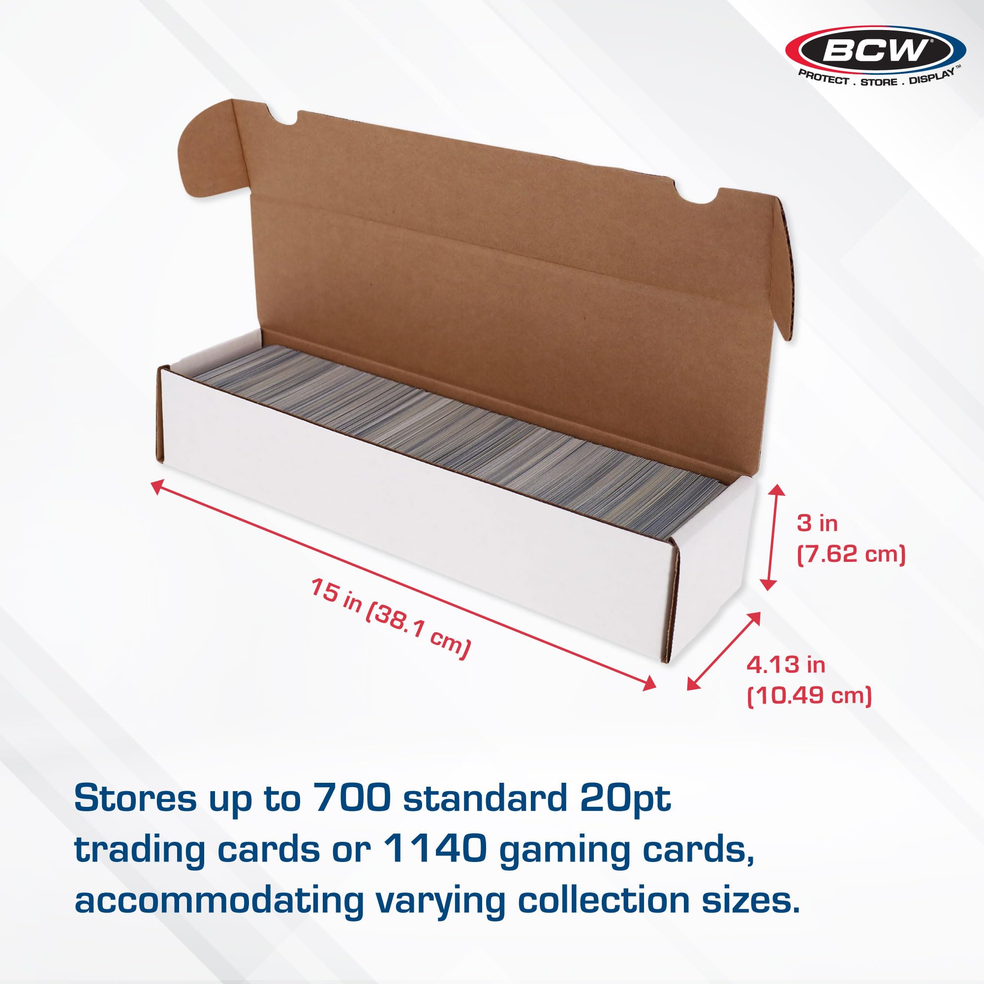 BCW 800ct storage box open with dividers for organized card slots and quick access