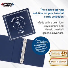 BCW baseball 3-inch album blue with D-ring enables smooth page turns.