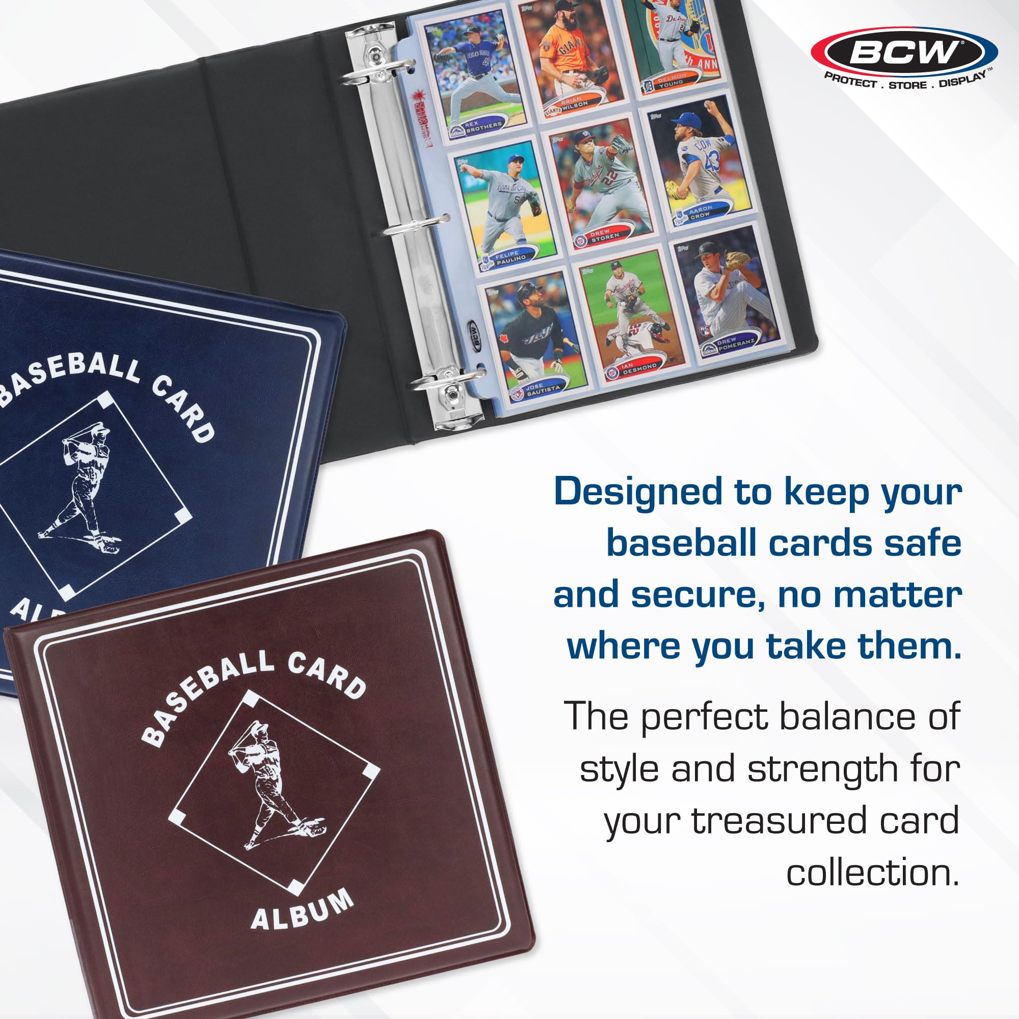 Classic display design of BCW album presents cards neatly on display shelves.
