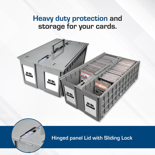 BCW card-bin-partitions interior demonstrates customizable rows for sets or grades.