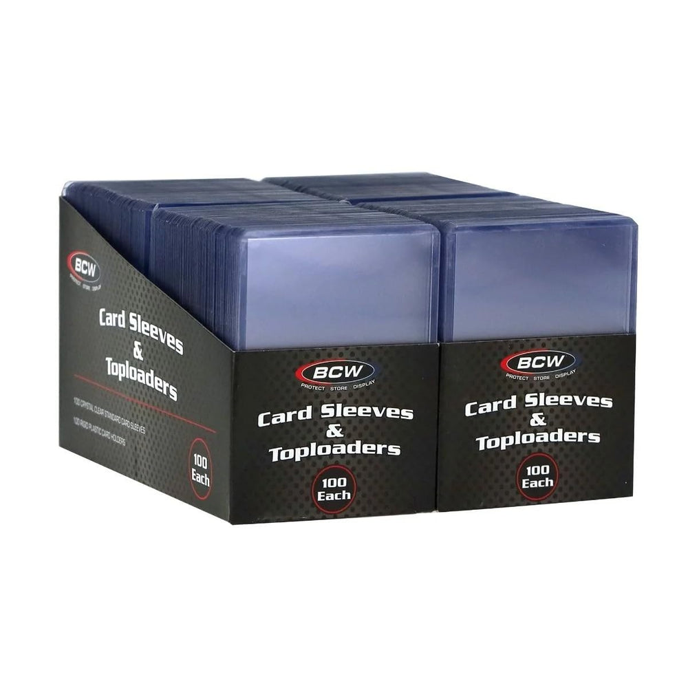 BCW card protectors on desk ready for storage setup