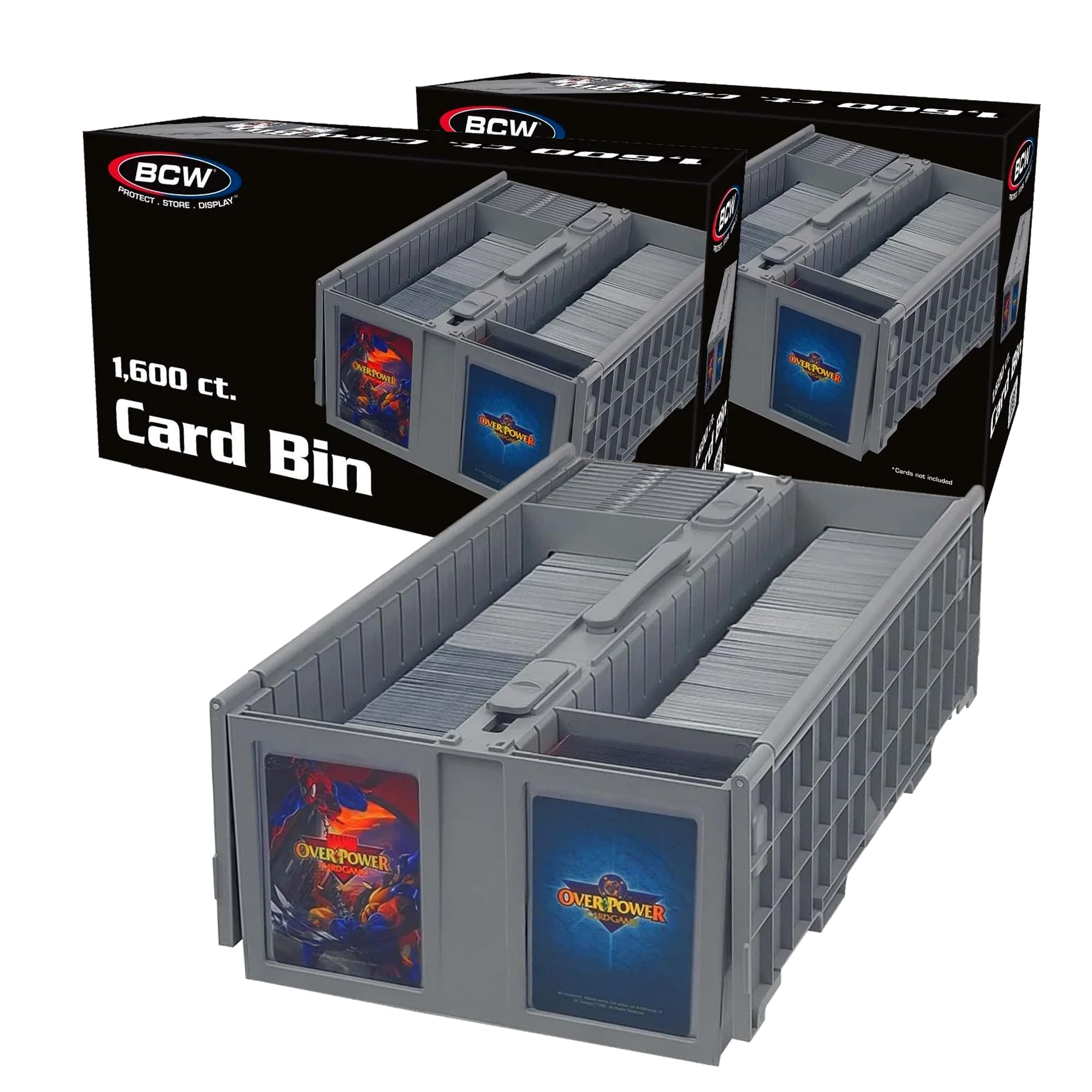 BCW Collectible Card Bin 2-Pack gray front view for easy access and organization