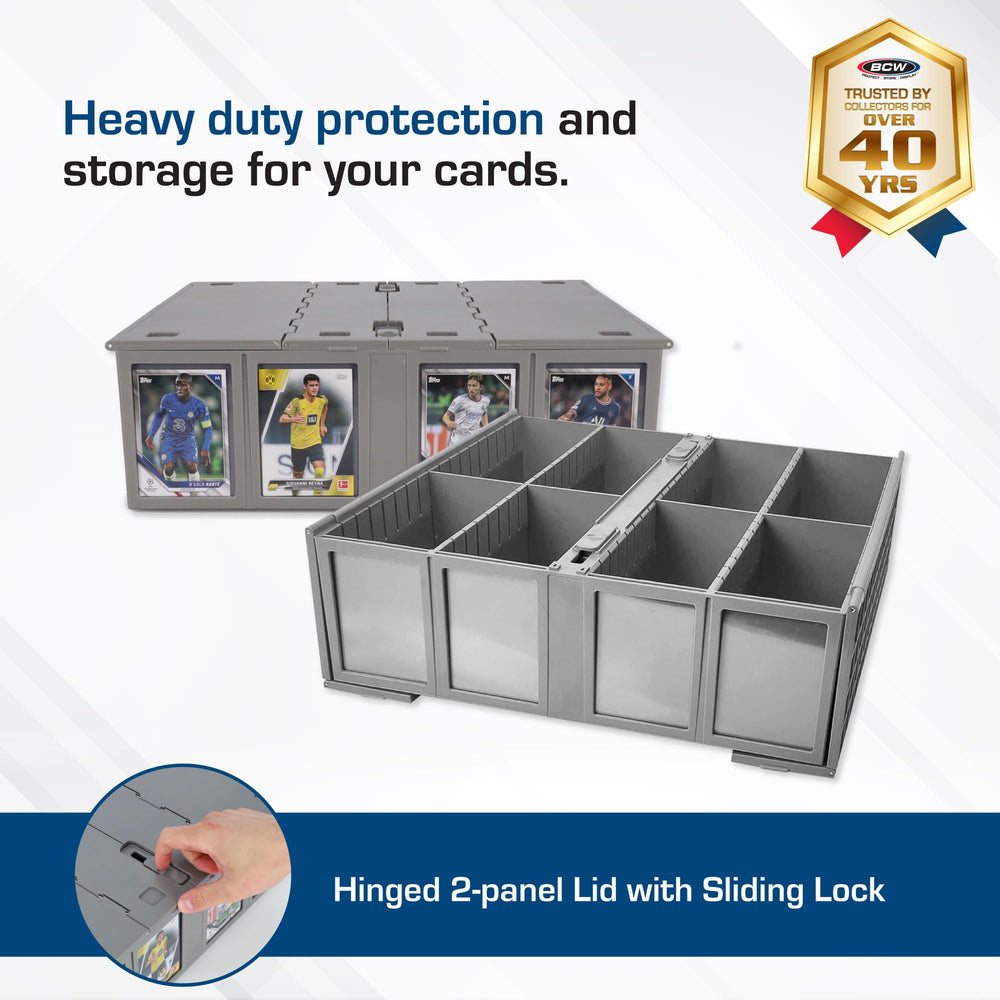 BCW Collectible Card Bin demonstrates 3,200 card capacity per bin in a four pack