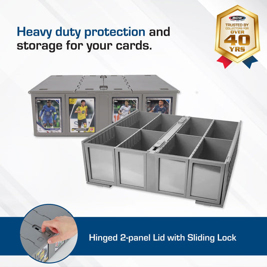 BCW Collectible Card Bin demonstrates 3,200 card capacity per bin in a four pack