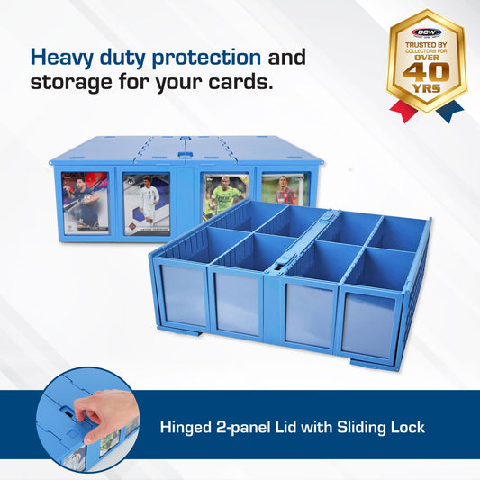 BCW blue card bin with 4 dividers for easy sorting.