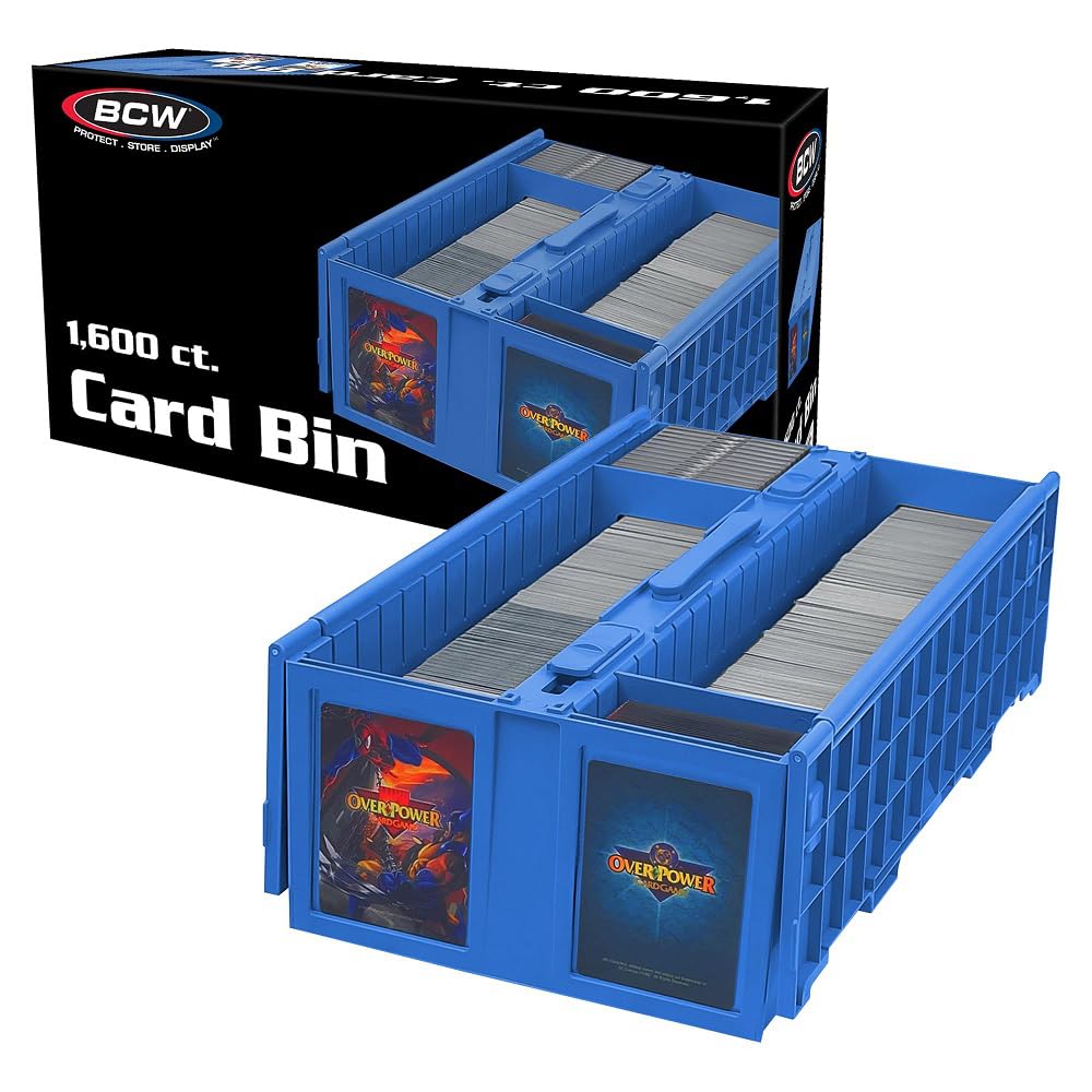 BCW Collectible Card Bin blue lid keeps cards organized and protected.
