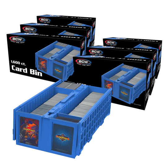 BCW Collectible Card Bin blue top view showing spacious six-pack storage for up to 1600 cards