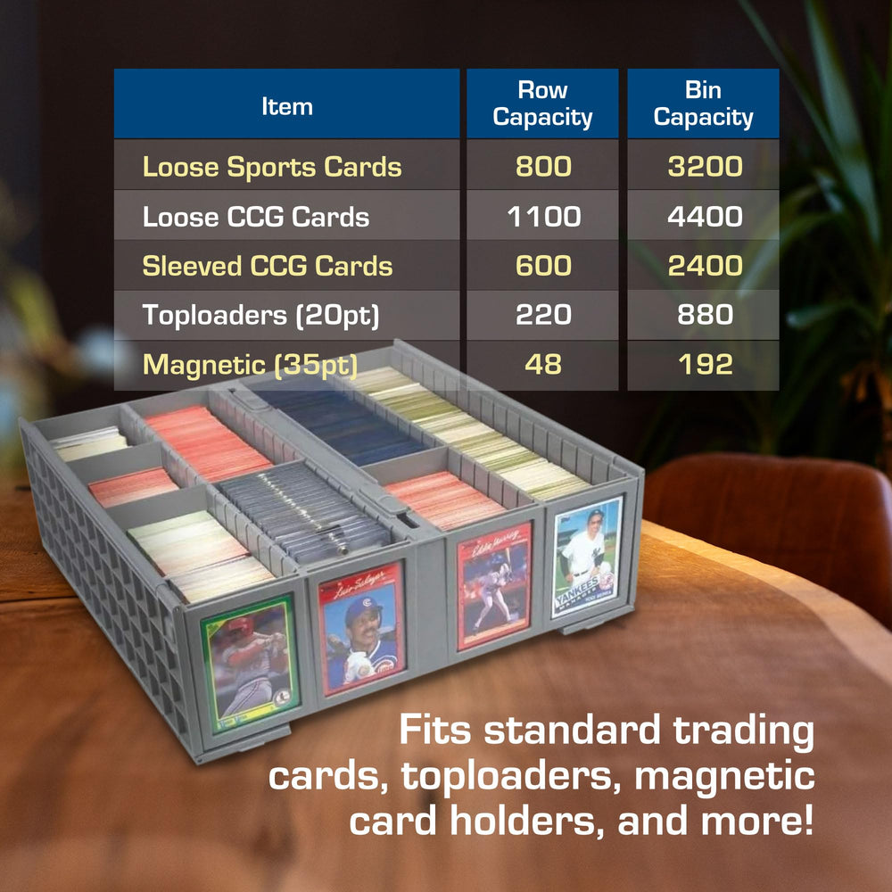 BCW Collectible Card Bin gray two-pack exterior slots help label rows quickly.