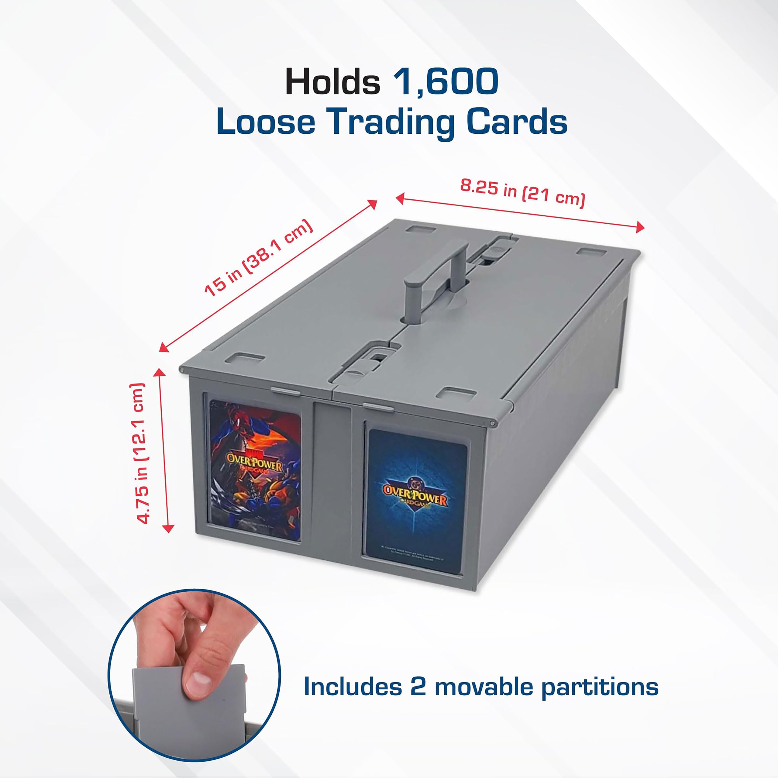 BCW Collectible Card Bin gray interior with partitions to customize organization