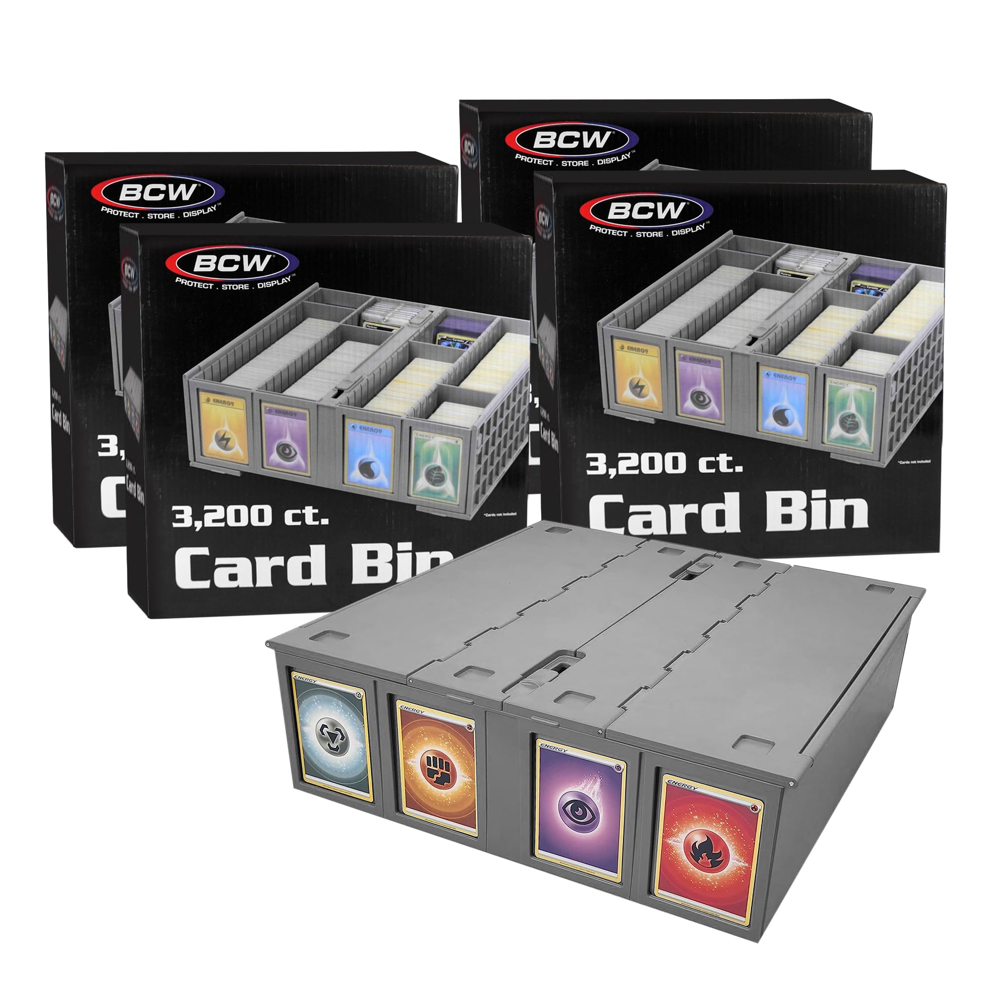 BCW Collectible Card Bin gray lid closed for secure storage of up to 3,200 cards