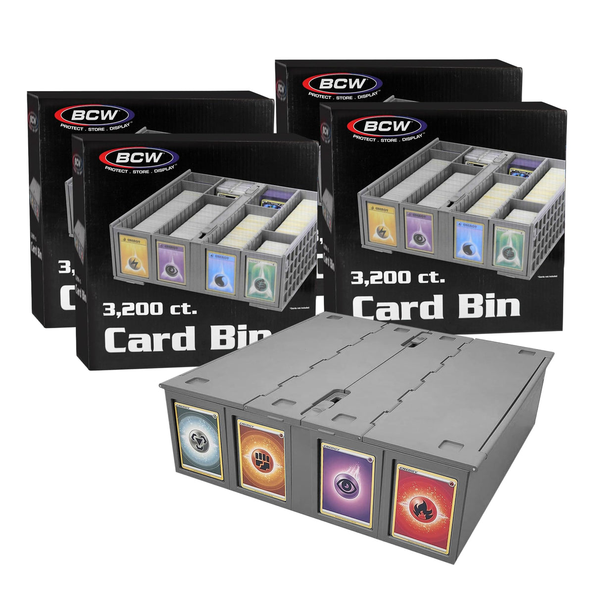 BCW Collectible Card Bin gray lid closed for secure storage of up to 3,200 cards