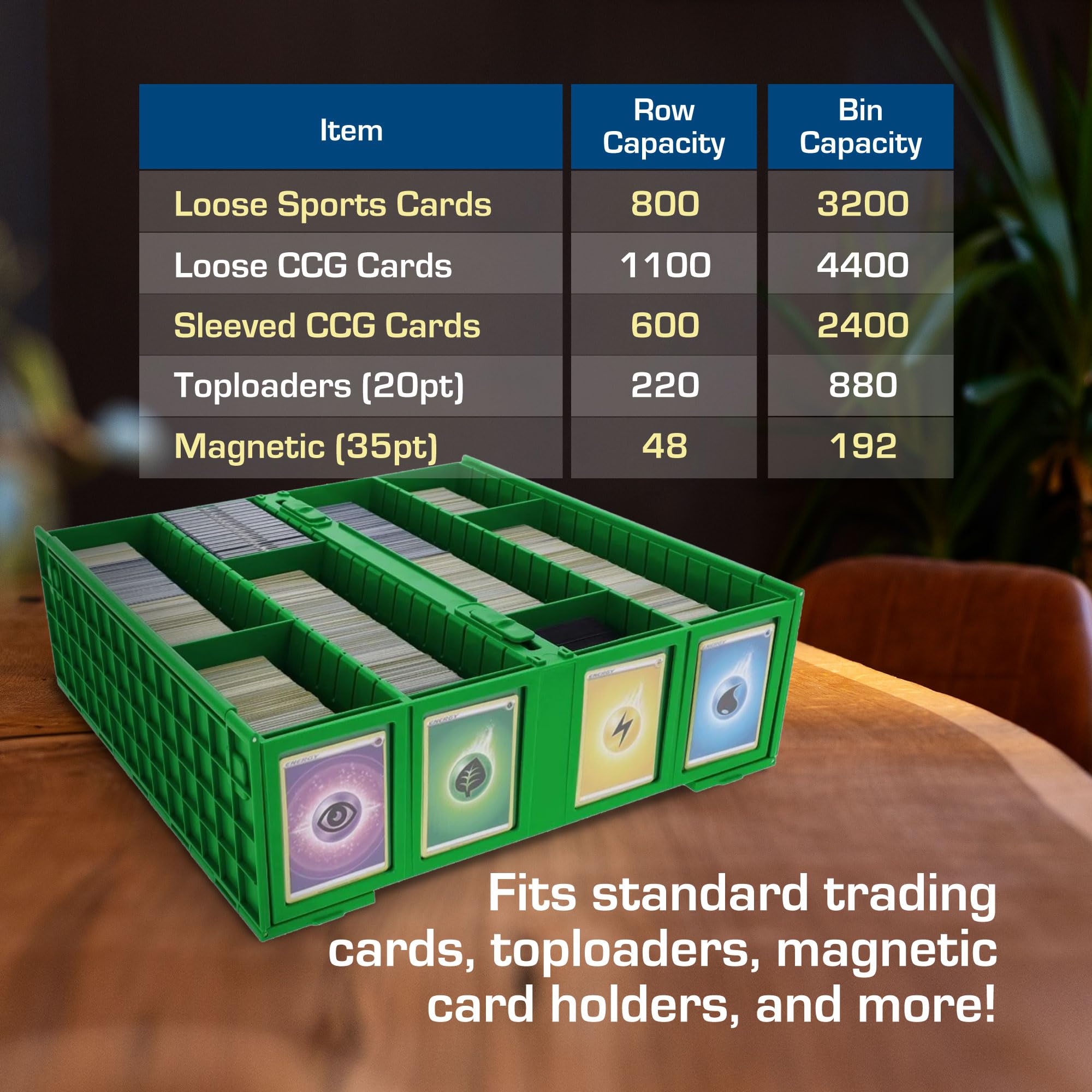 BCW Collectible Card Bin Green exterior slots for quick labeling of contents.