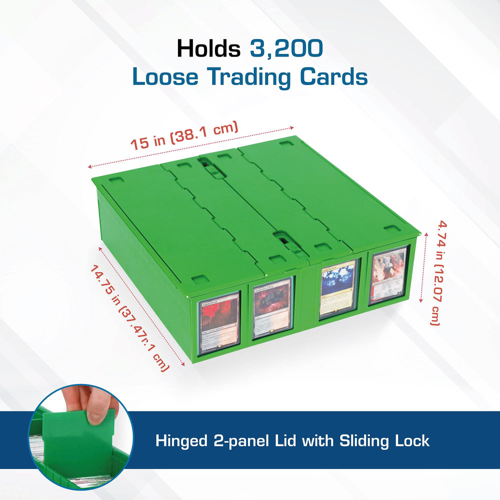BCW Collectible Card Bin Green stackable design helps organize multiple bins.
