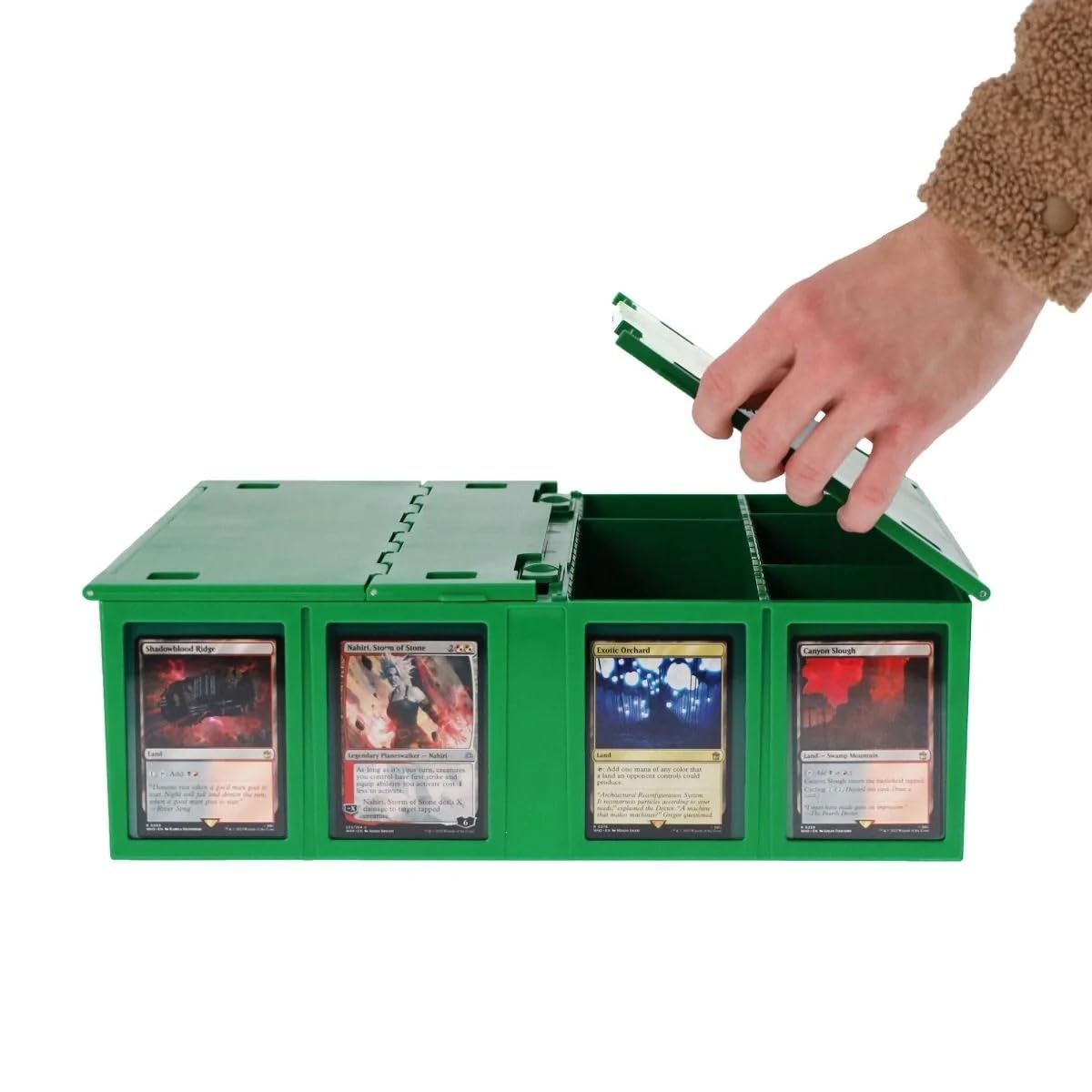 BCW Collectible Card Bin Green stores Pokémon, MTG and sports cards securely.