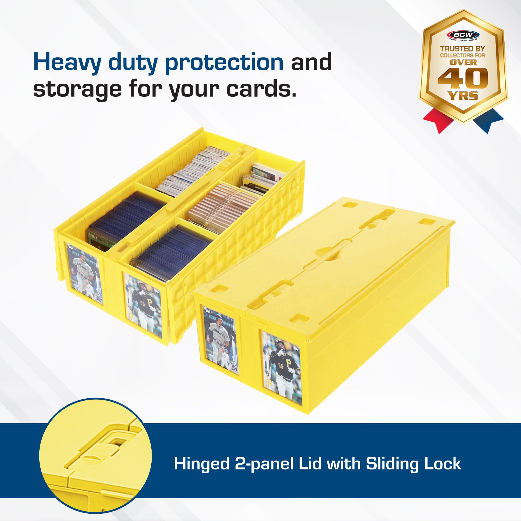BCW Collectible Card Bin wide rows accommodate toploaders and deck boxes.